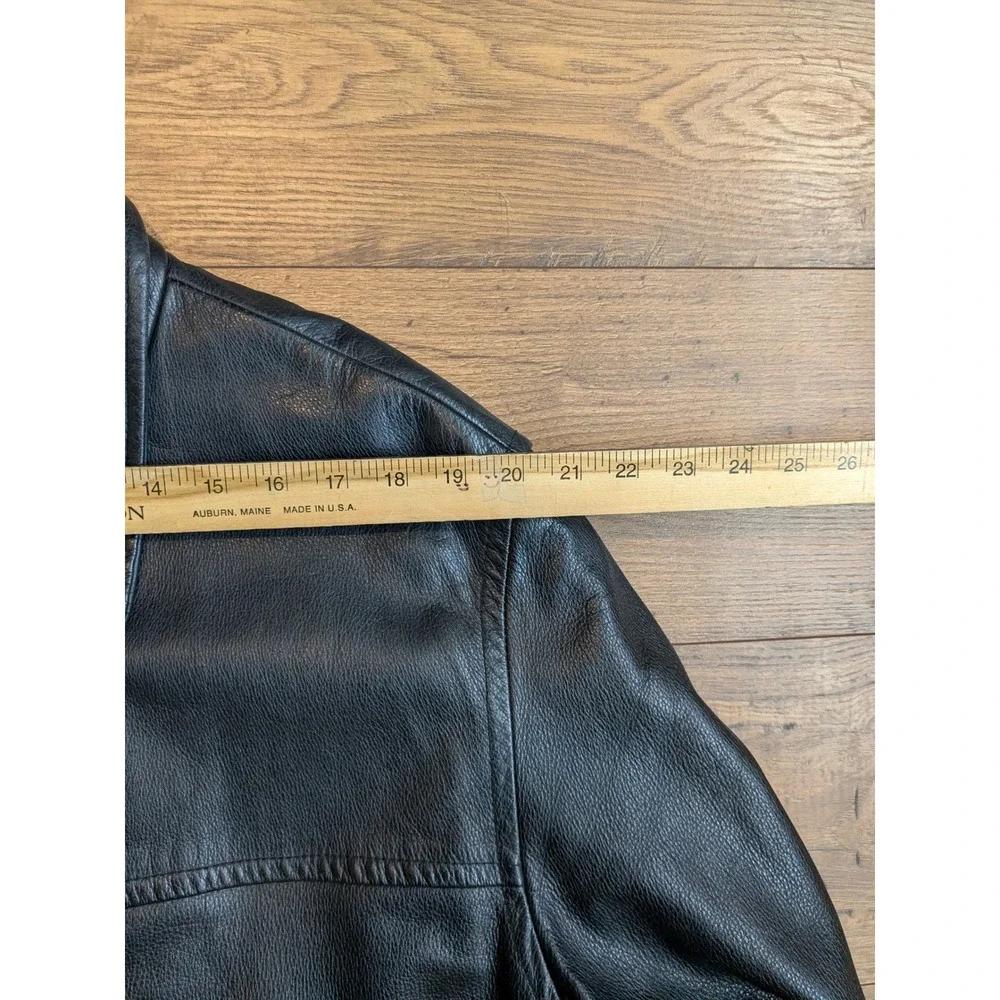J Crew Oarsman Mens Black Leather‎ Button Front Lined Jacket Size Large READ